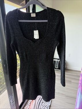 Abercrombie and Fitch Women's Black Sparkle Knit Long-Sleeve Dress L NWT